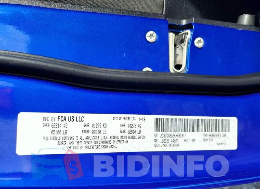 2C3CDXBG2KH581847 Photo# 13