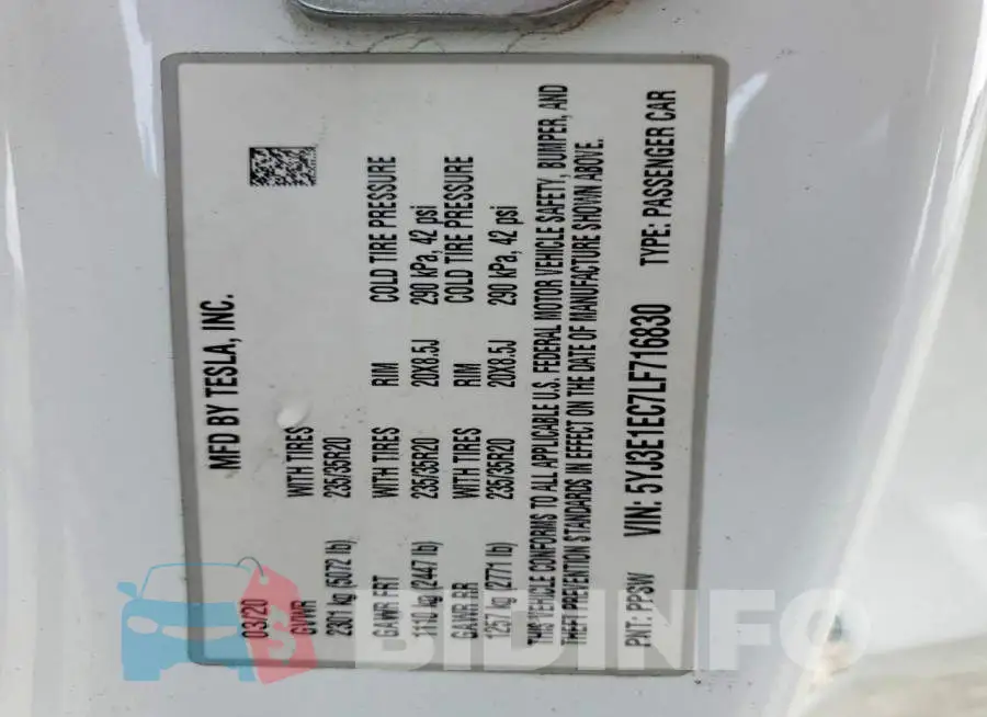 5YJ3E1EC7LF716830 Photo# 12