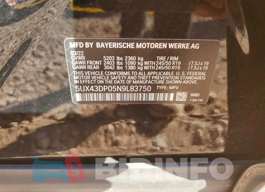 5UX43DP05N9L83750 Photo# 13