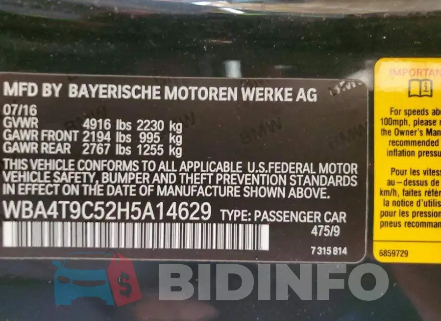WBA4T9C52H5A14629 Photo# 12