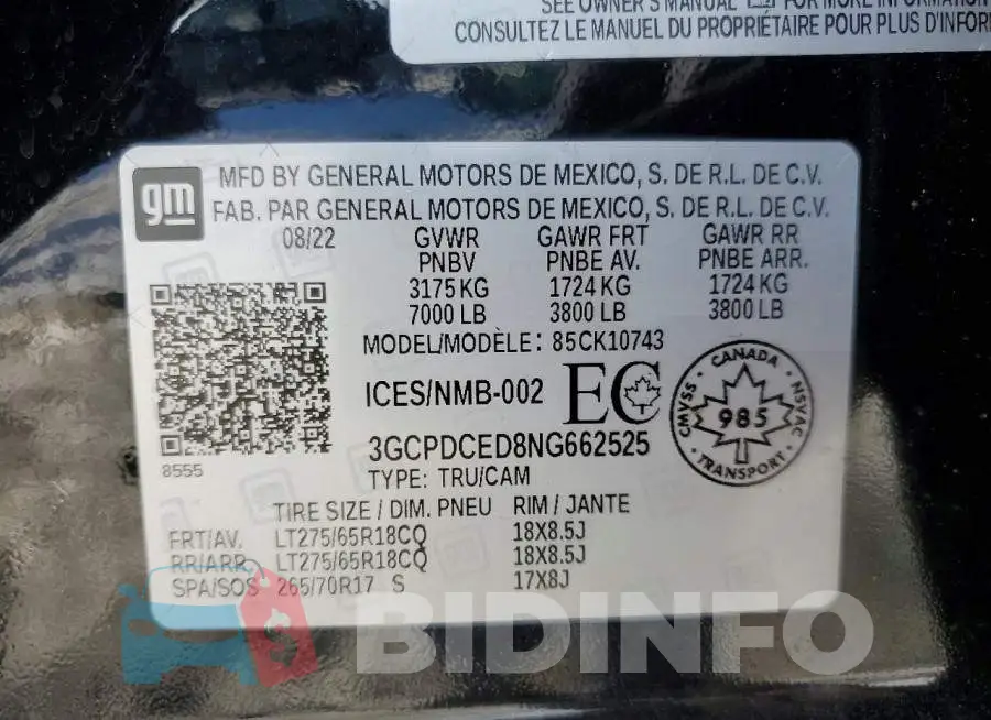 3GCPDCED8NG662525 Photo# 13