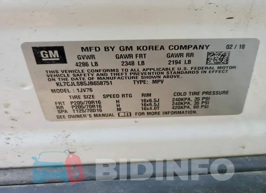 KL7CJLSB5JB658751 Photo# 13