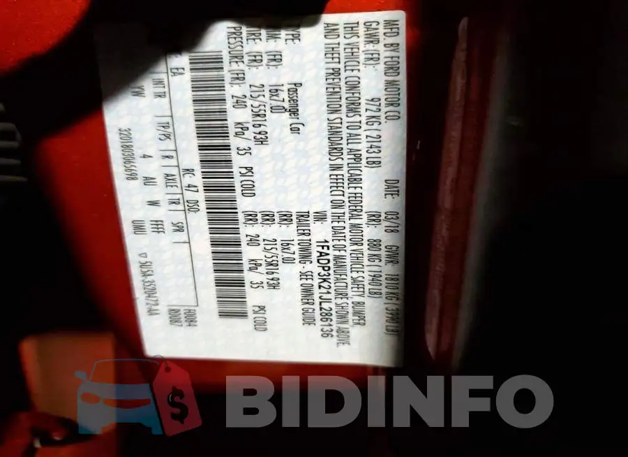 1FADP3K21JL286136 Photo# 13