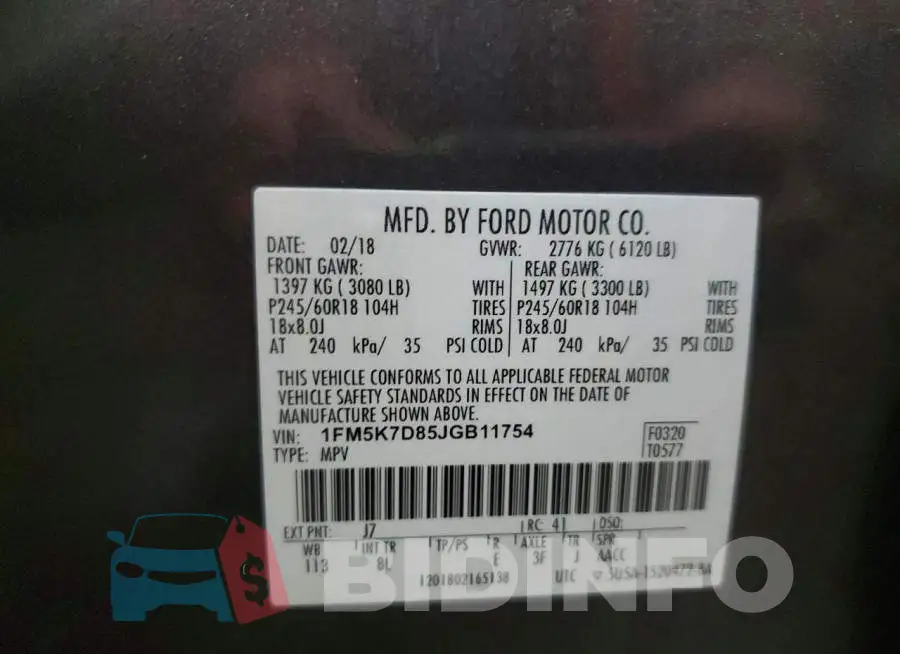 1FM5K7D85JGB11754 Photo# 13