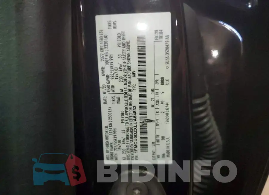 1FMCU0DZXLUA84833 Photo# 14