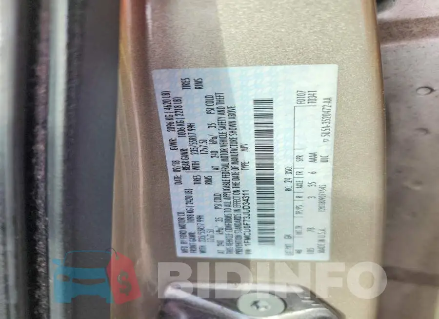 1FMCU0F73JUD34311 Photo# 13