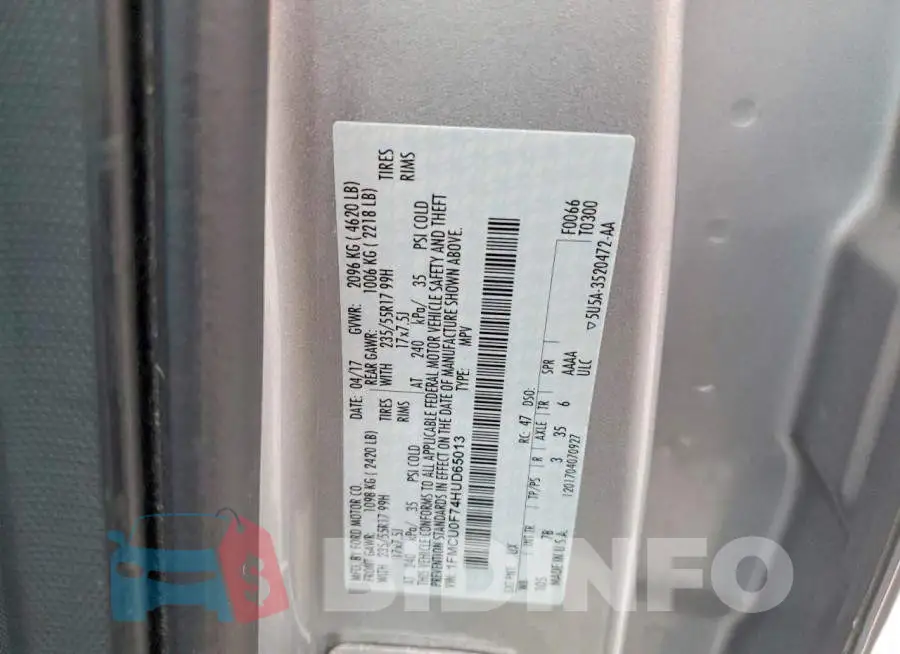 1FMCU0F74HUD65013 Photo# 13