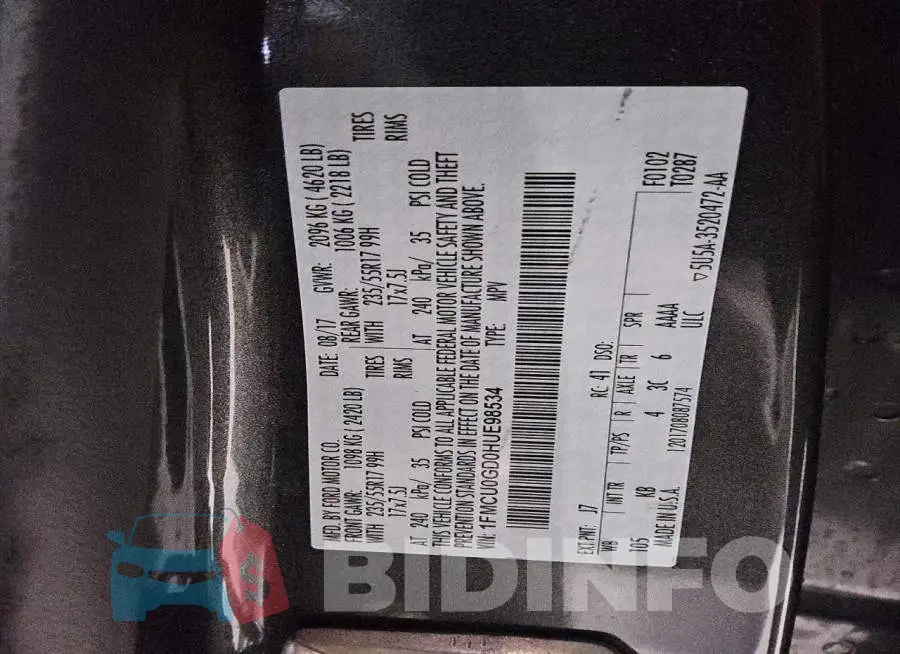 1FMCU0GD0HUE98534 Photo# 13