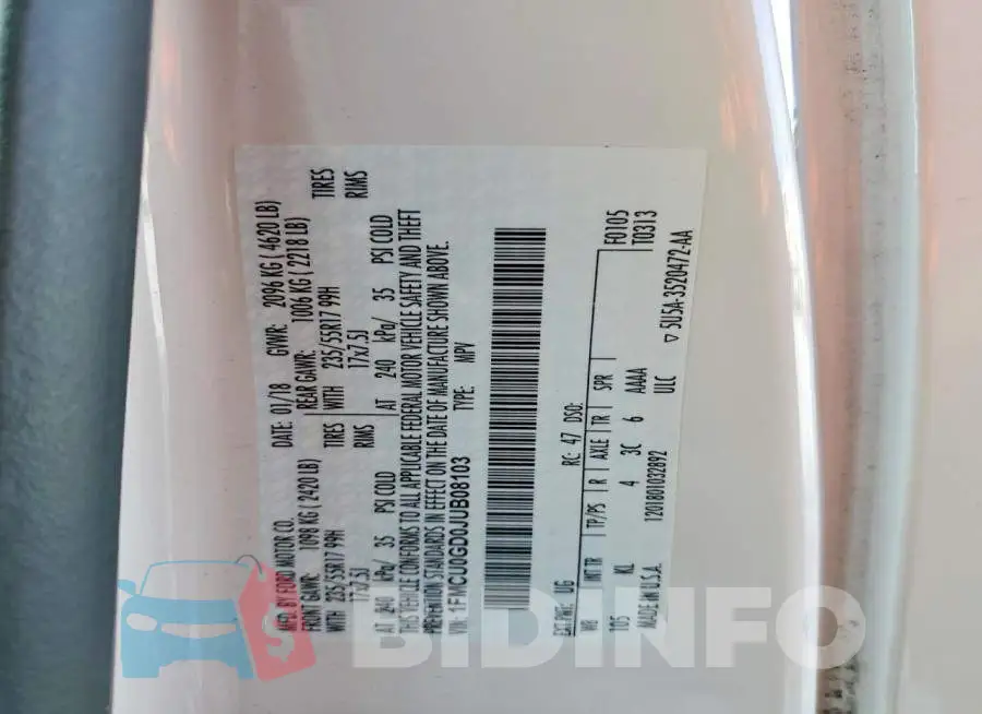1FMCU0GD0JUB08103 Photo# 14