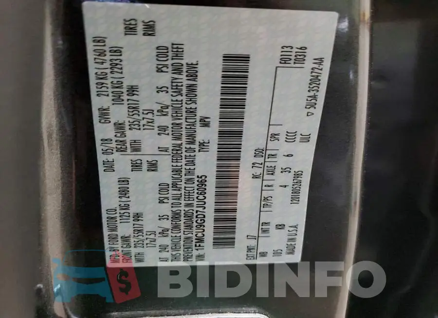 1FMCU9GD7JUC60965 Photo# 13