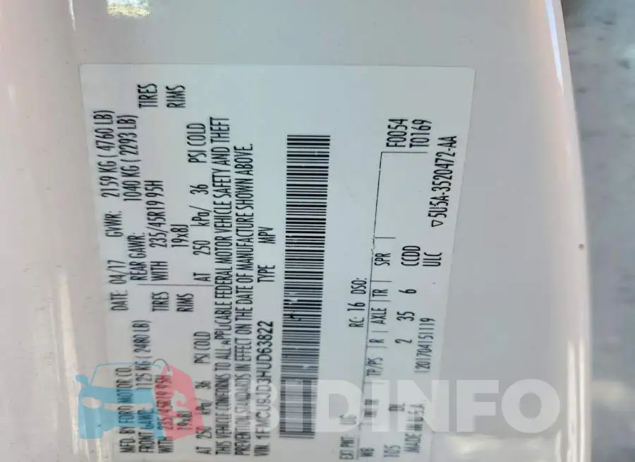 1FMCU9JD3HUD63822 Photo# 12