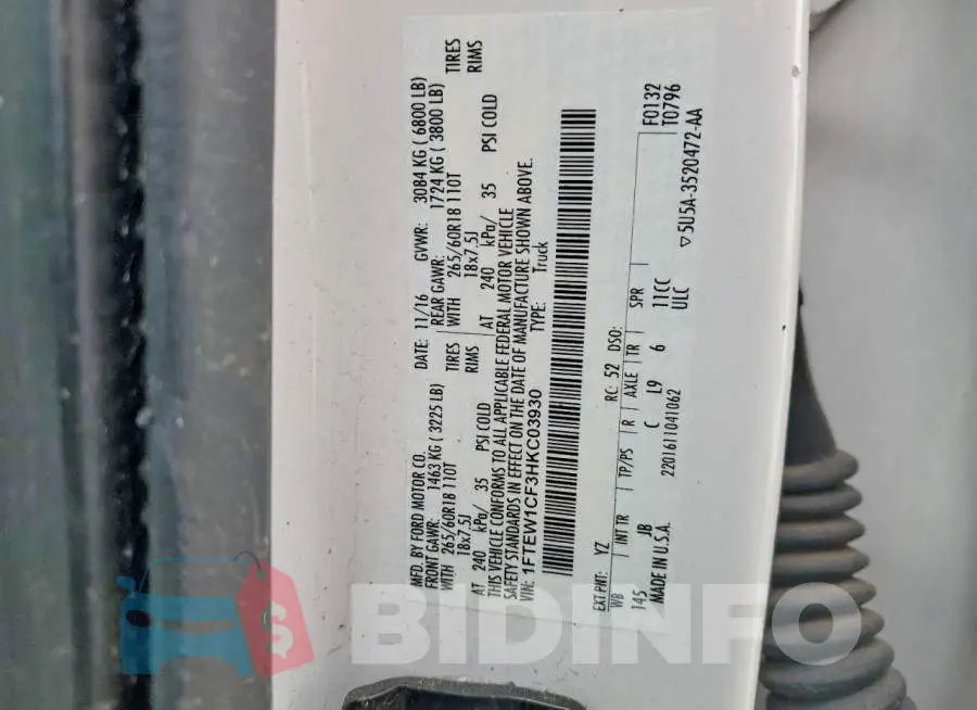 1FTEW1CF3HKC03930 Photo# 13