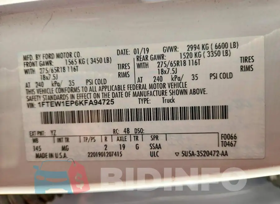 1FTEW1EP6KFA94725 Photo# 13