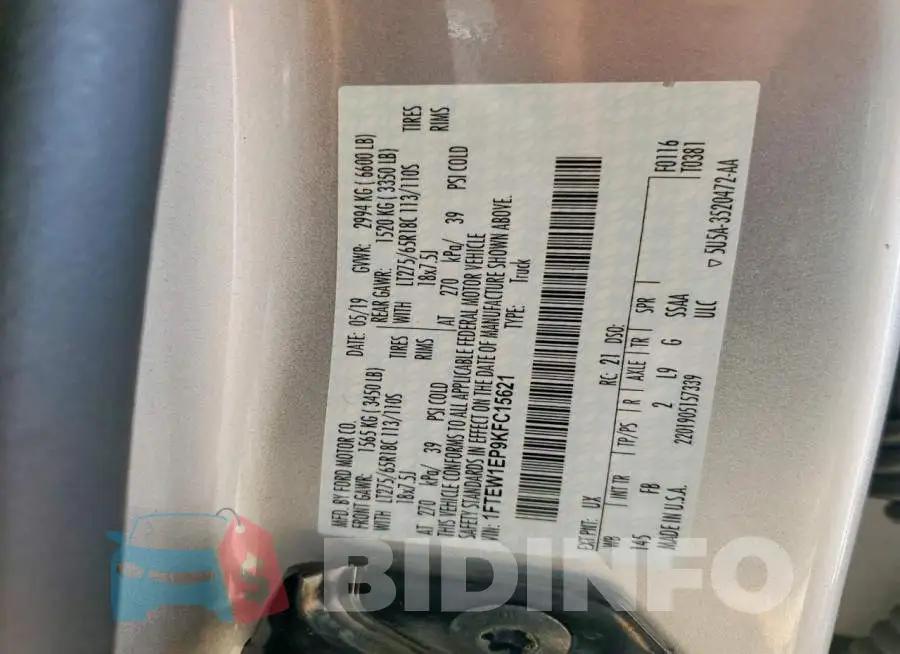 1FTEW1EP9KFC15621 Photo# 12
