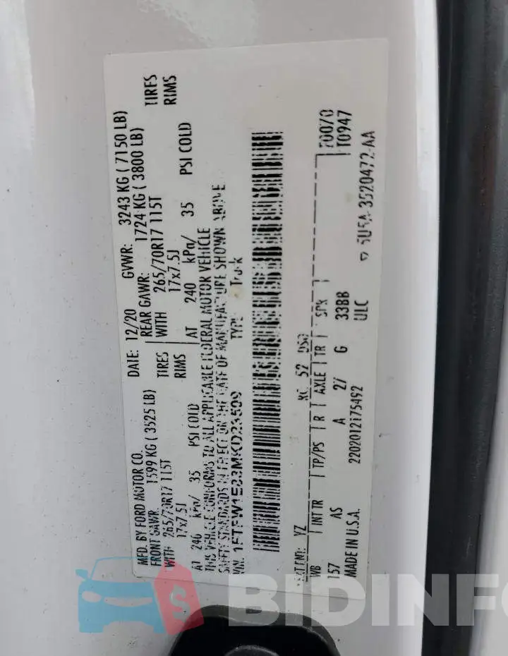 1FTFW1E88MKD23509 Photo# 13