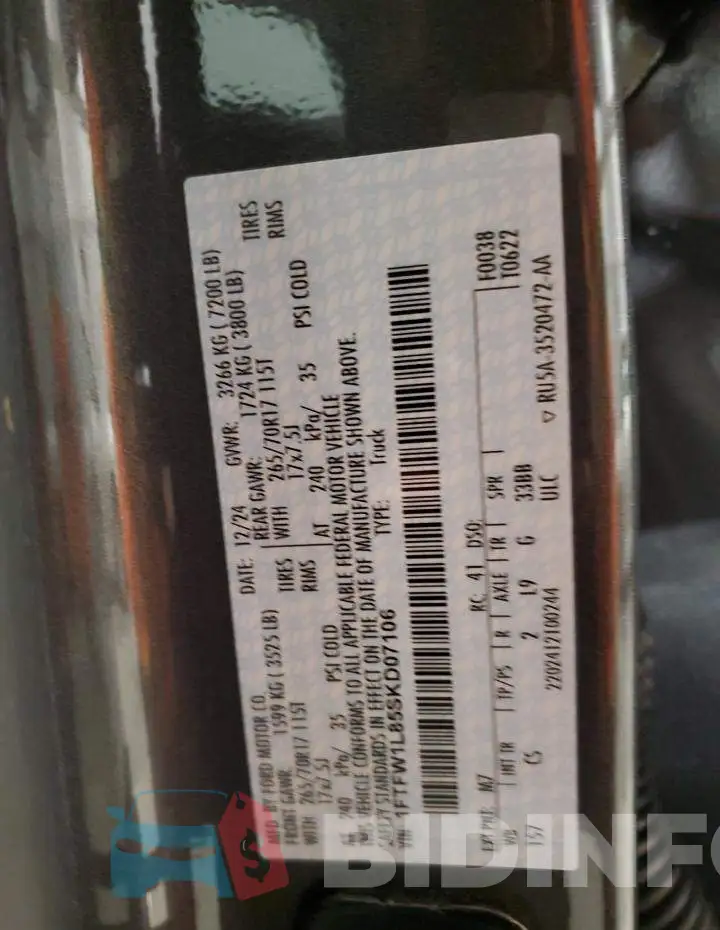 1FTFW1L85SKD07106 Photo# 12