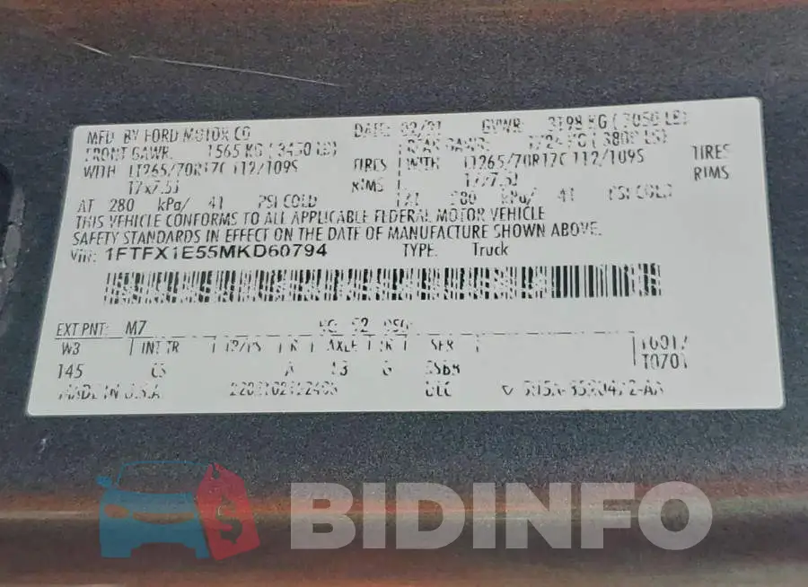 1FTFX1E55MKD60794 Photo# 13