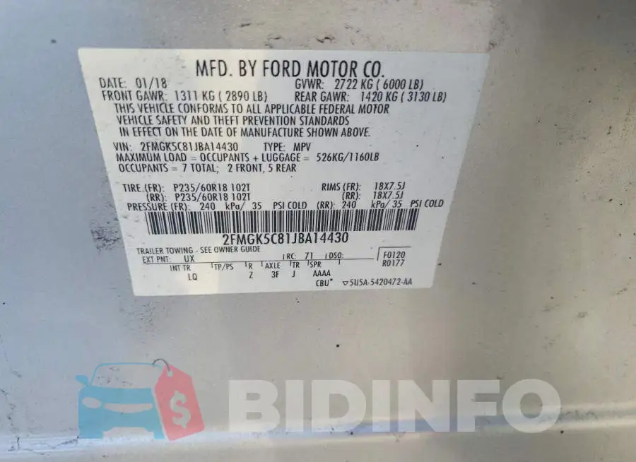 2FMGK5C81JBA14430 Photo# 13