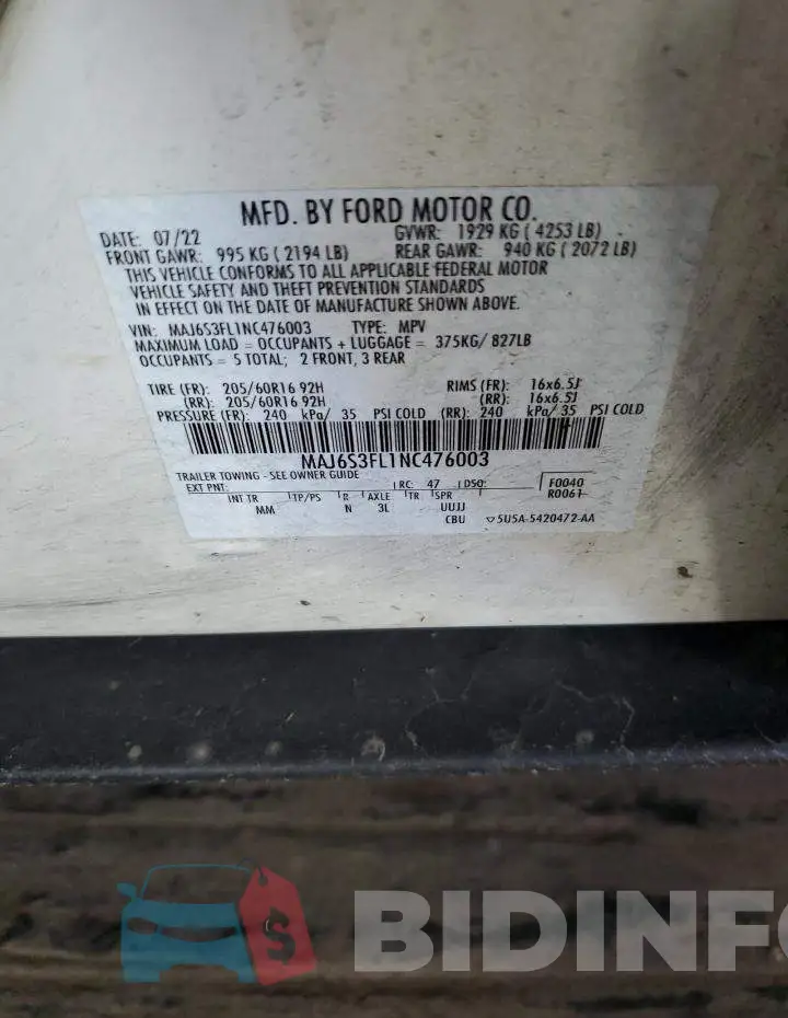 MAJ6S3FL1NC476003 Photo# 12