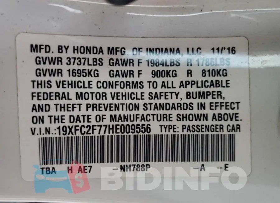 19XFC2F77HE009556 Photo# 12