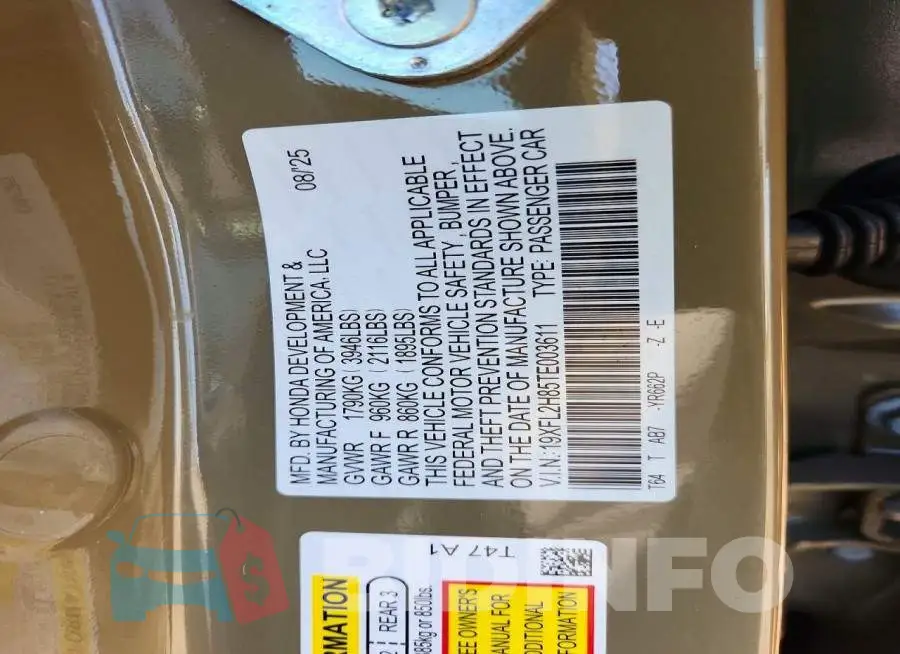 19XFL2H85TE003611 Photo# 12