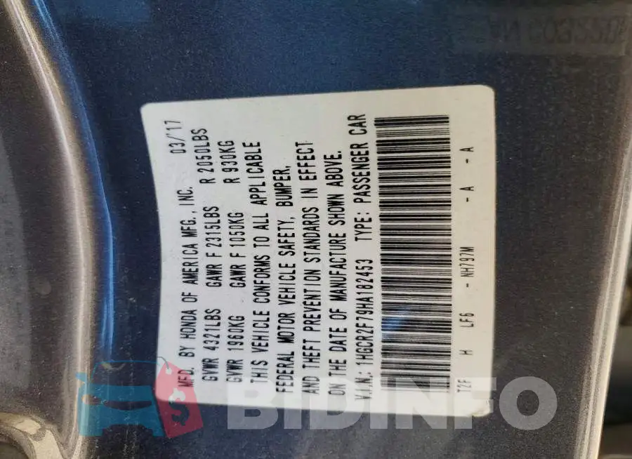 1HGCR2F79HA182453 Photo# 12