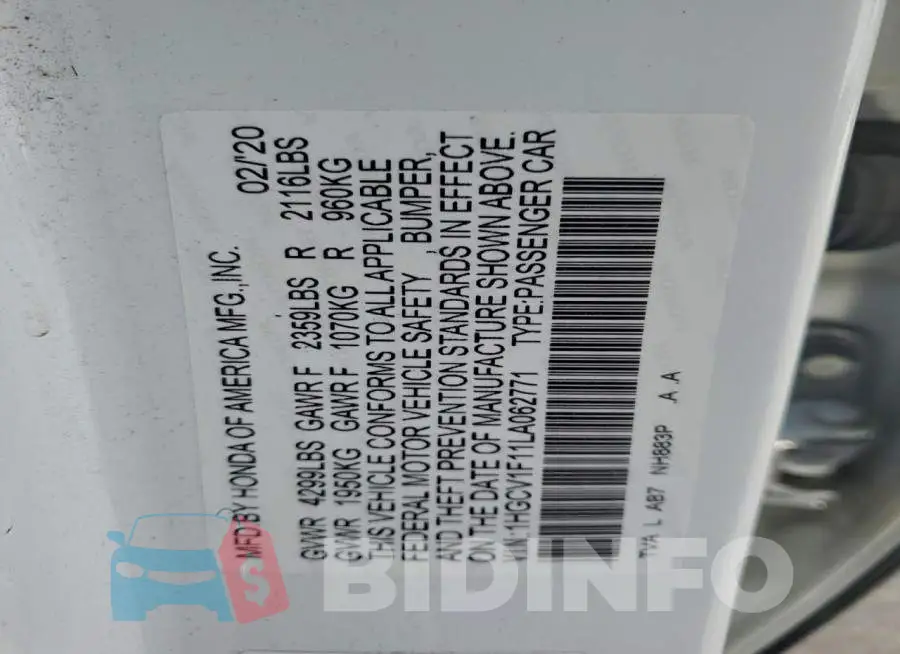 1HGCV1F11LA062771 Photo# 12