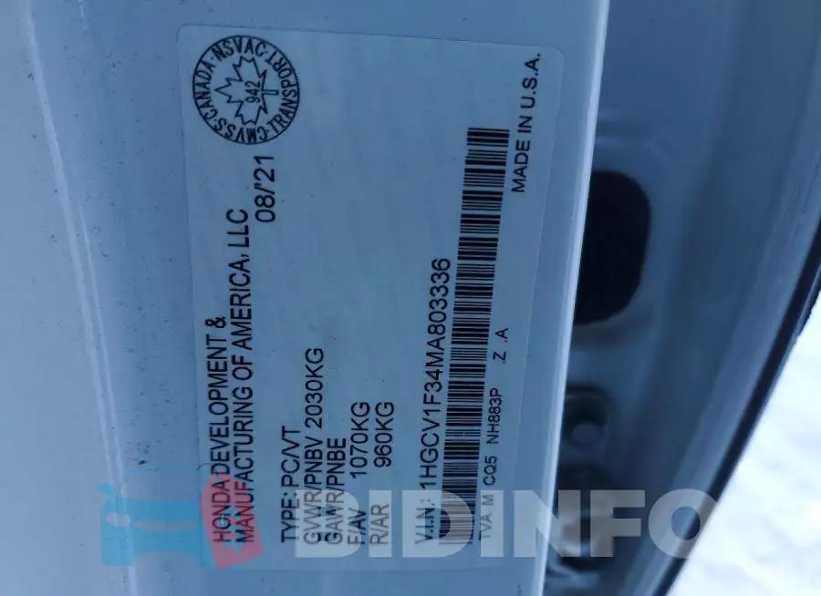 1HGCV1F34MA803336 Photo# 13