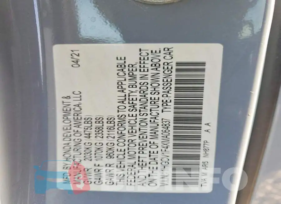 1HGCV1F4XMA064837 Photo# 13