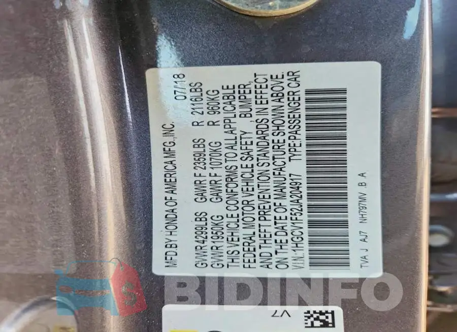 1HGCV1F52JA204917 Photo# 13