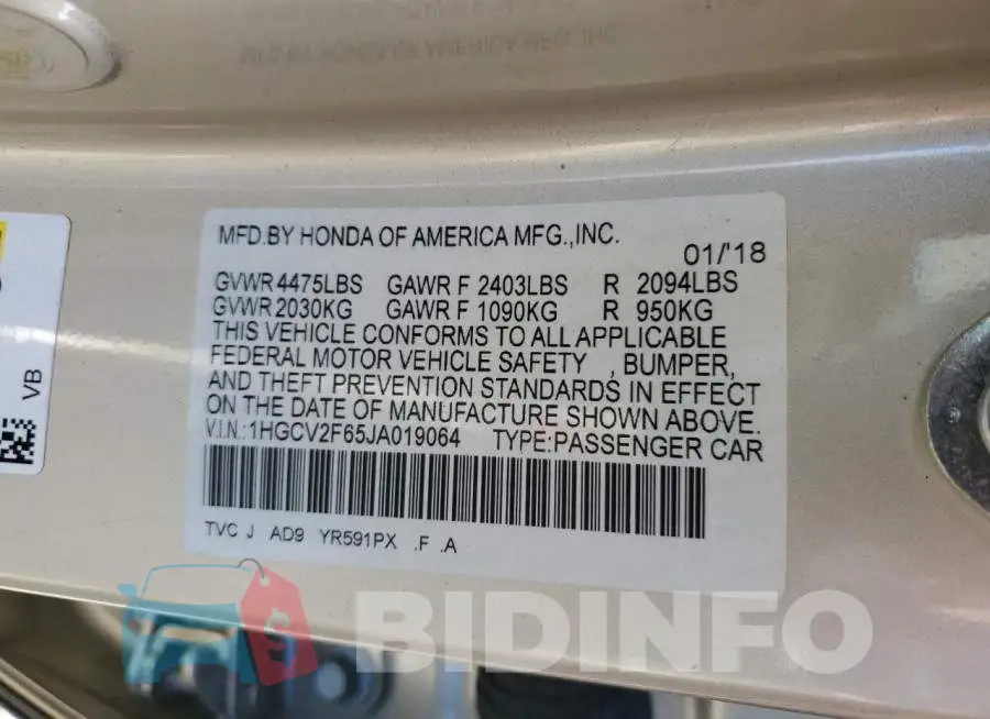 1HGCV2F65JA019064 Photo# 13