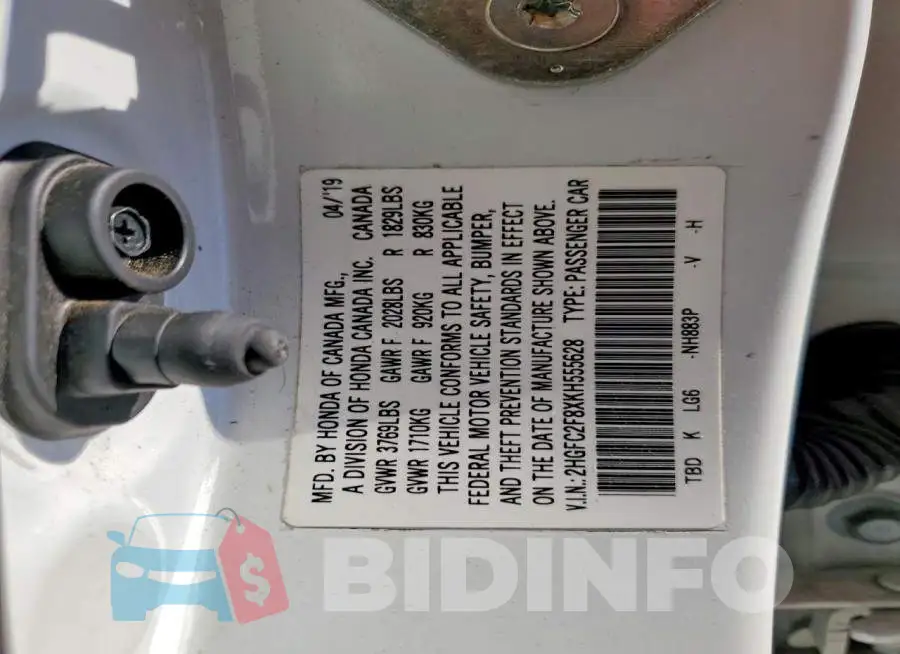 2HGFC2F8XKH555628 Photo# 13