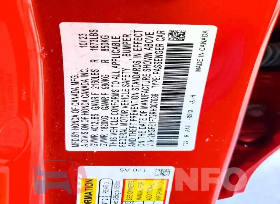 2HGFE1F72RH307069 Photo# 12