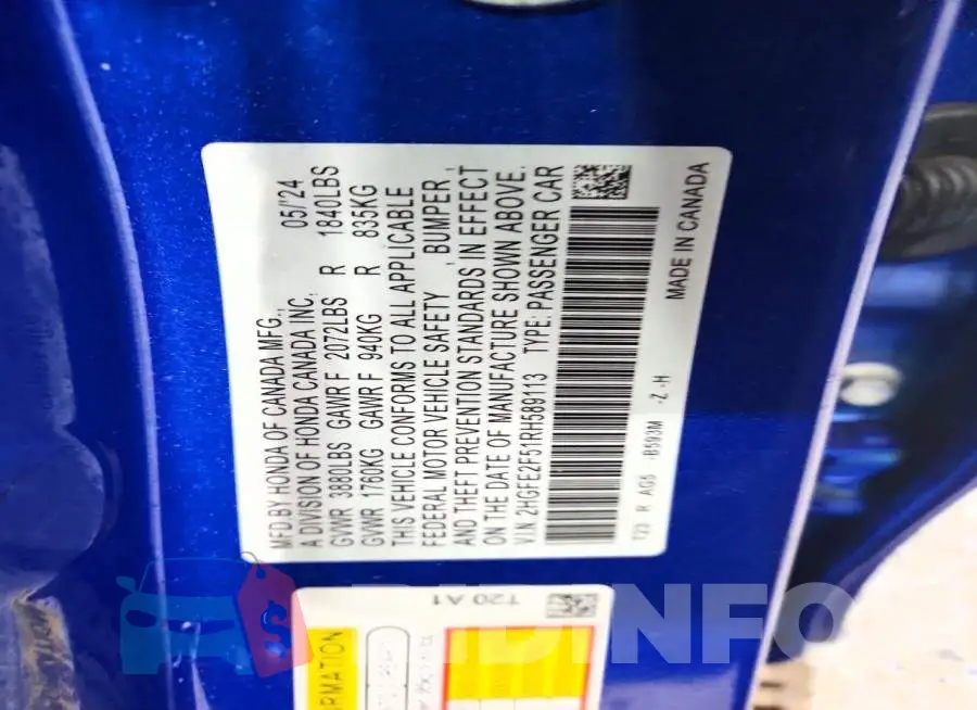 2HGFE2F51RH589113 Photo# 12