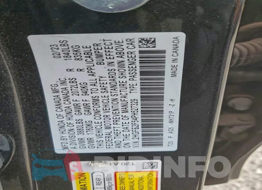 2HGFE2F54PH527329 Photo# 12