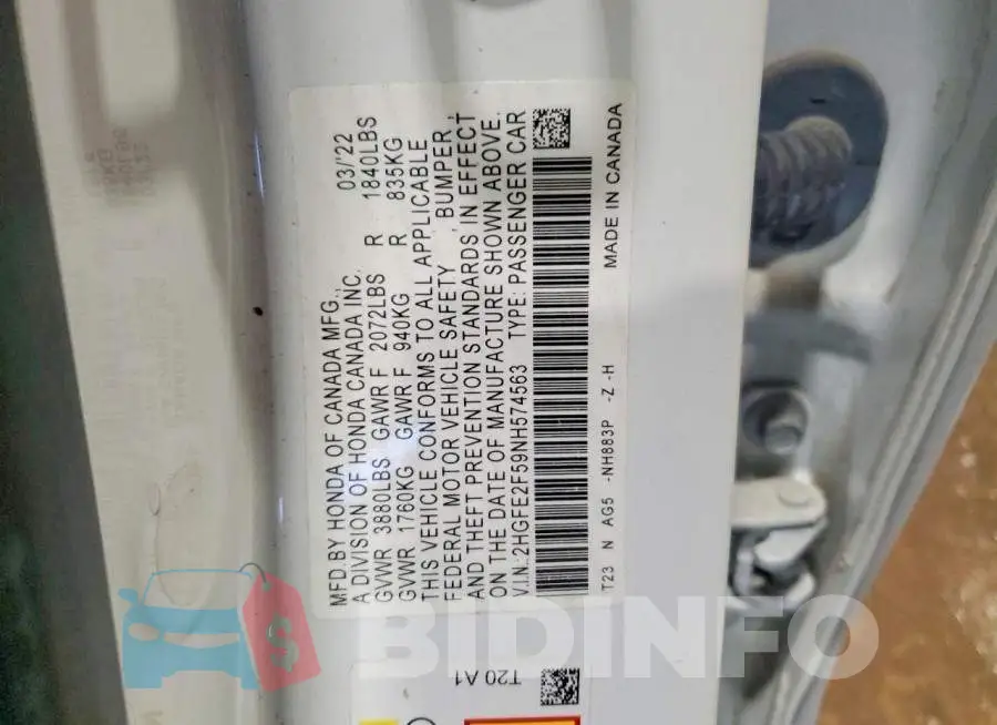 2HGFE2F59NH574563 Photo# 12
