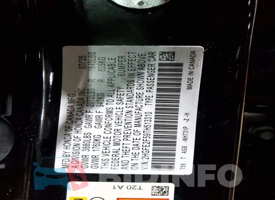 2HGFE2F59TH513310 Photo# 12