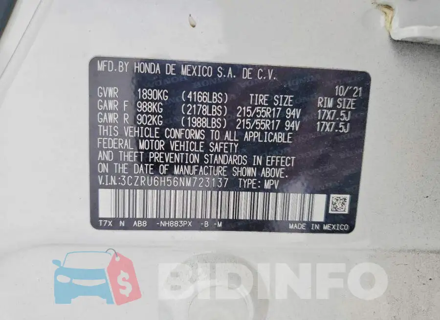 3CZRU6H56NM723137 Photo# 14