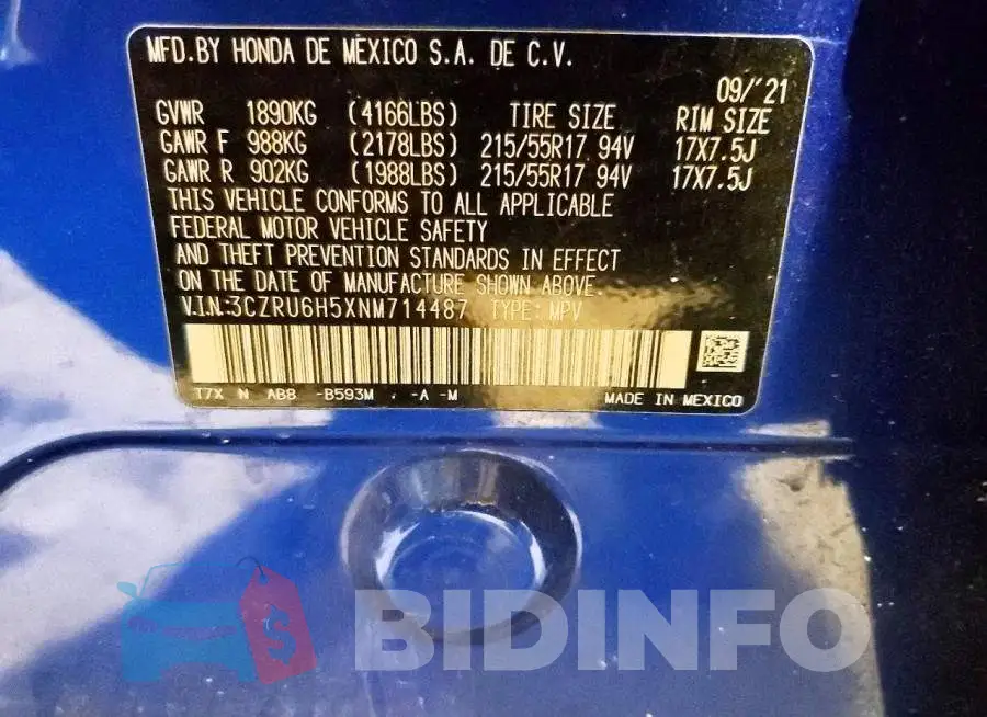 3CZRU6H5XNM714487 Photo# 13