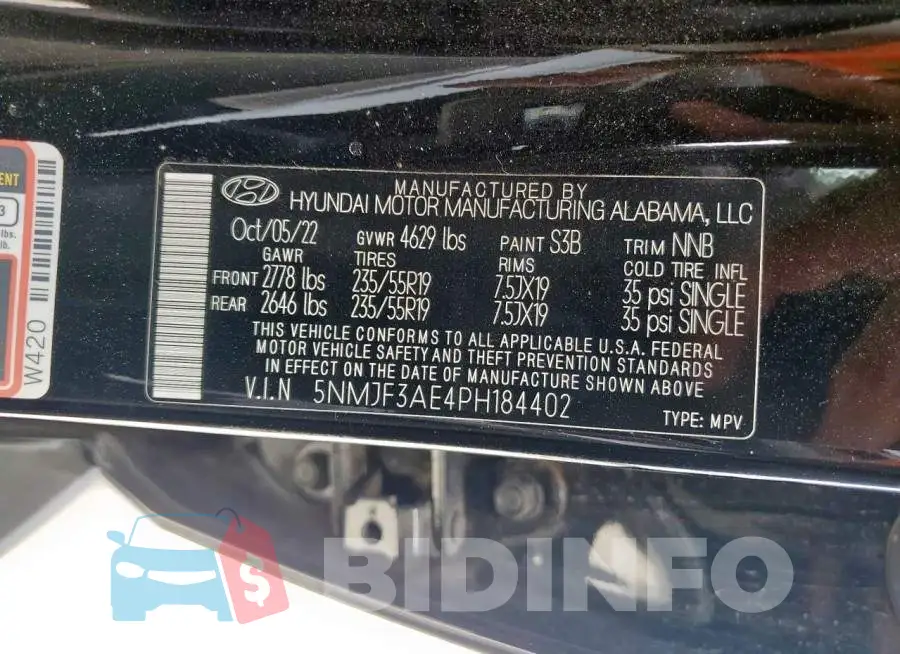 5NMJF3AE4PH184402 Photo# 14