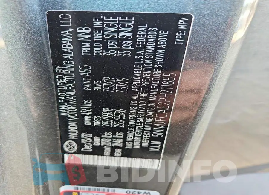 5NMJFCAE2PH211855 Photo# 13
