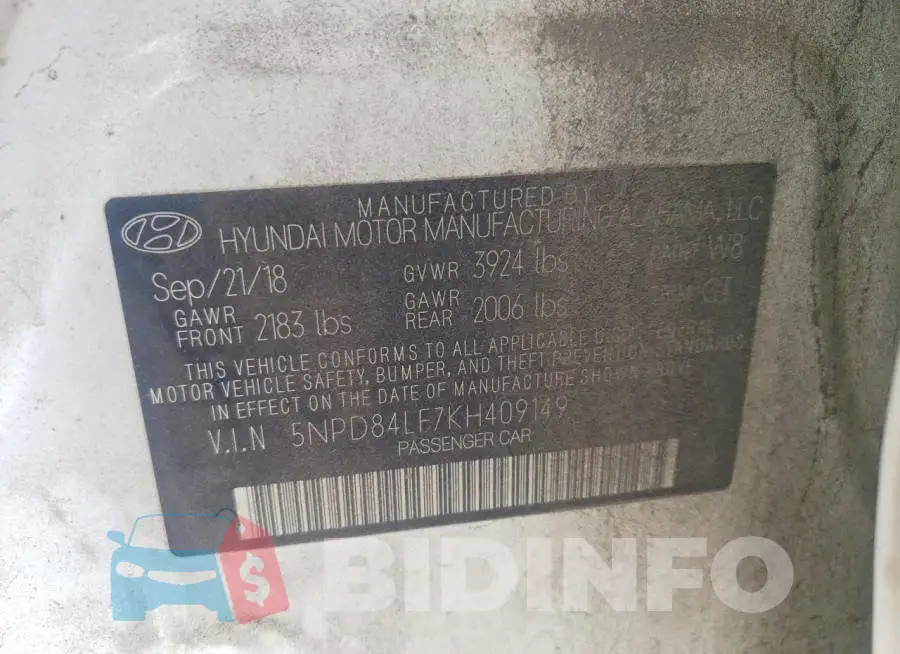 5NPD84LF7KH409149 Photo# 12