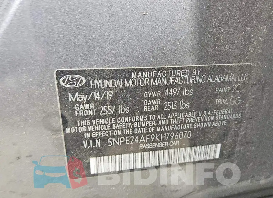 5NPE24AF9KH796070 Photo# 12