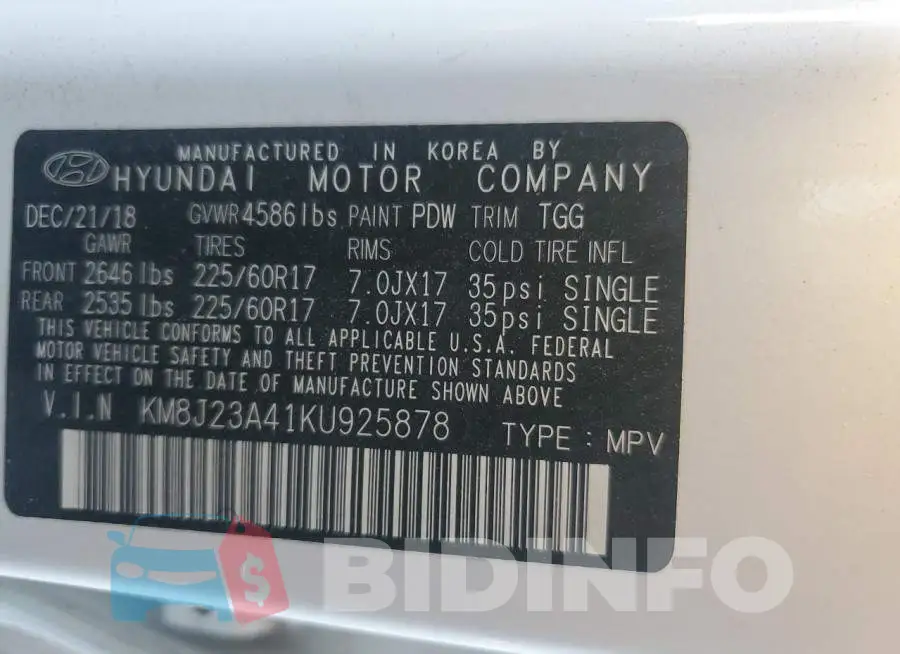 KM8J23A41KU925878 Photo# 14