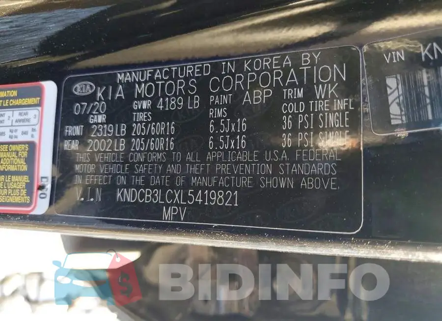KNDCB3LCXL5419821 Photo# 13
