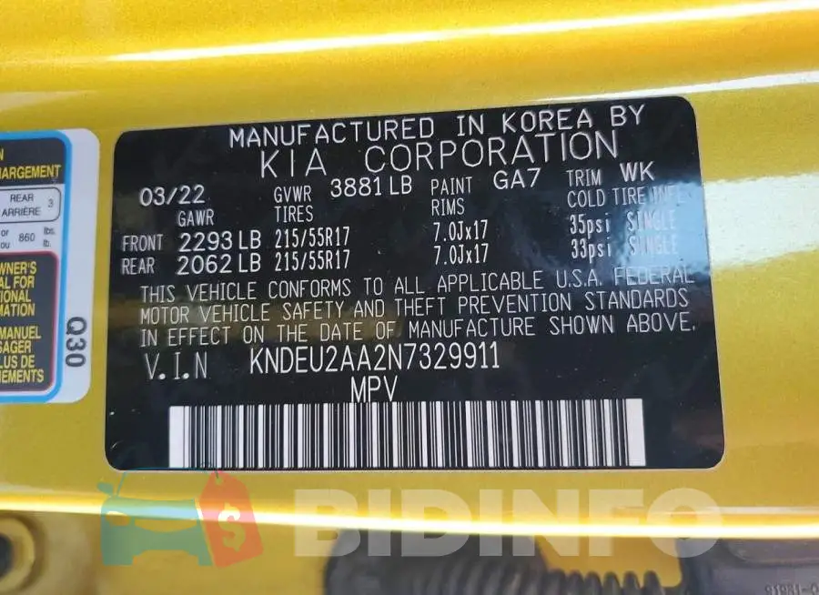 KNDEU2AA2N7329911 Photo# 12