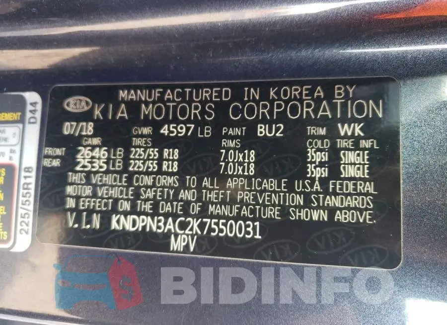 KNDPN3AC2K7550031 Photo# 13