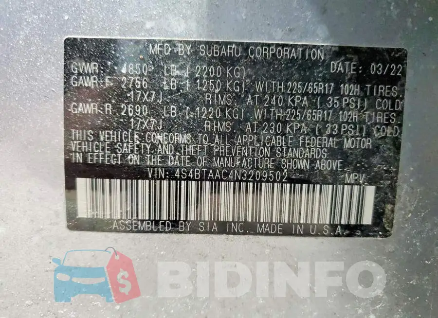4S4BTAAC4N3209502 Photo# 12