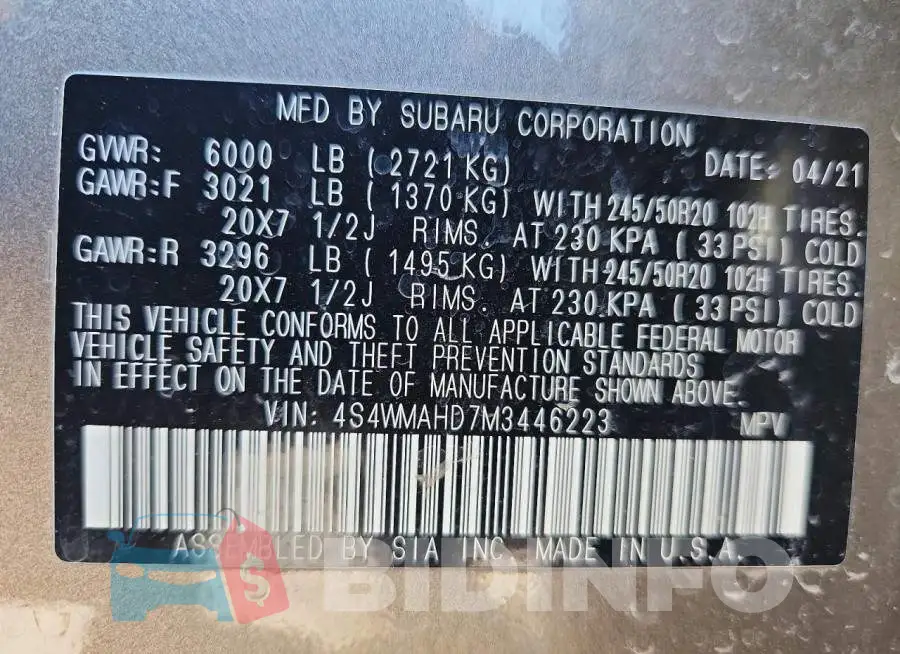 4S4WMAHD7M3446223 Photo# 14