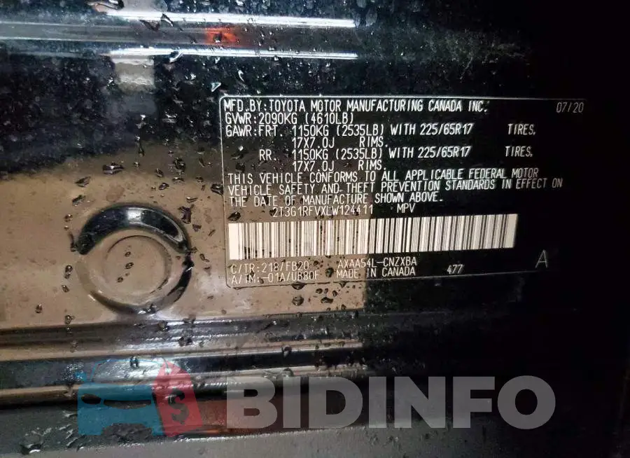 2T3G1RFVXLW124411 Photo# 12